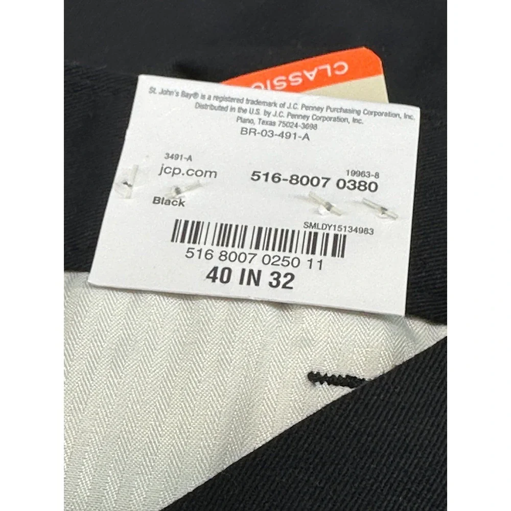 St. John's Bay Men's Black Dress Pants 40x32 Classic Fit Pleated Easy Care‎ NWT